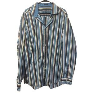 $199 BUGATCHI Uomo multi color striped button up shirt, men’s sz XXL business